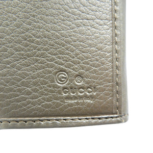 新品同様 グッチ レザー シルバー金具 シャンパン ゴールド Wホック 長財布 1176【中古】GUCCI
