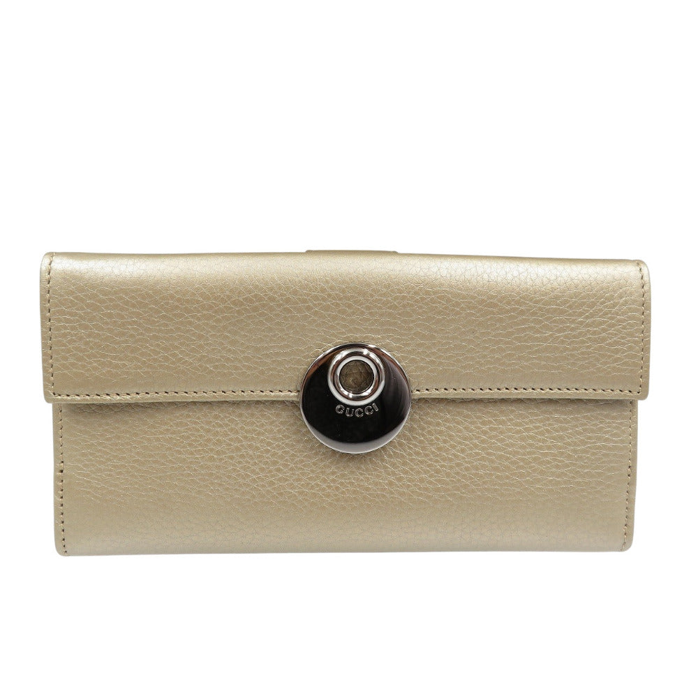 新品同様 グッチ レザー シルバー金具 シャンパン ゴールド Wホック 長財布 1176【中古】GUCCI