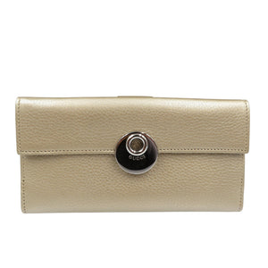 新品同様 グッチ レザー シルバー金具 シャンパン ゴールド Wホック 長財布 1176【中古】GUCCI