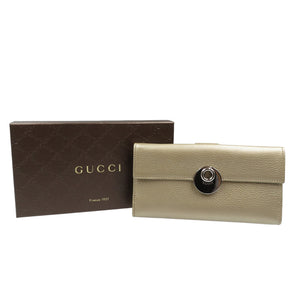 新品同様 グッチ レザー シルバー金具 シャンパン ゴールド Wホック 長財布 1176【中古】GUCCI
