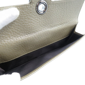 新品同様 グッチ レザー シルバー金具 シャンパン ゴールド Wホック 長財布 1176【中古】GUCCI