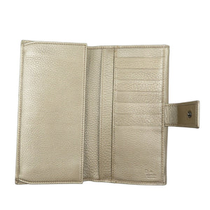 新品同様 グッチ レザー シルバー金具 シャンパン ゴールド Wホック 長財布 1176【中古】GUCCI