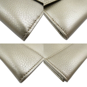 新品同様 グッチ レザー シルバー金具 シャンパン ゴールド Wホック 長財布 1176【中古】GUCCI