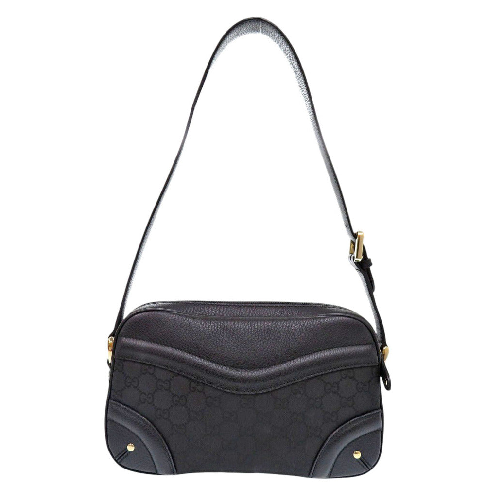美品 グッチ クレスト 262900 レザー ナイロン ブラック ショルダーバッグ 1183【中古】GUCCI