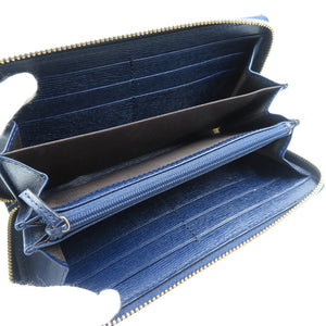 美品 グッチ ハート 309705 レザー ゴールド金具 ネイビー レッド ラウンドファスナー 長財布 1200【中古】GUCCI