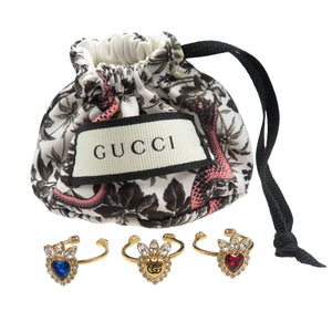 美品 グッチ クリスタルハート 3連 642102 GP ゴールド レッド ブルー リング 指輪 1210【中古】GUCCI