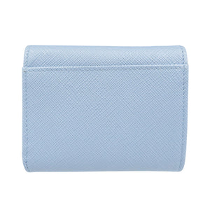 未使用 プラダ サフィアーノ トライアングル 1MH043 レザー シルバー金具 ライトブルー コンパクトウォレット 三つ折り財布 1213【中古】PRADA