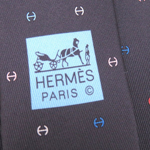 未使用品 エルメス Hロゴ ネクタイ シルク Anthracite Multicolor 1266【中古】HERMES