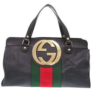 美品 グッチ インターロッキング シェリーレザー ブラック ハンドバッグ 黒 1311【中古】GUCCI