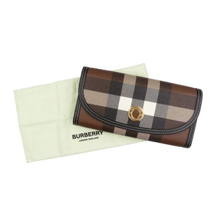 未使用 バーバリー ハルトン ジャイアントチェック コットン ポリウレタン ゴールド金具 ダークバーチブラウン 長財布 1316【中古】BURBERRY