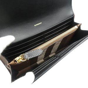 未使用 バーバリー ハルトン ジャイアントチェック コットン ポリウレタン ゴールド金具 ダークバーチブラウン 長財布 1316【中古】BURBERRY