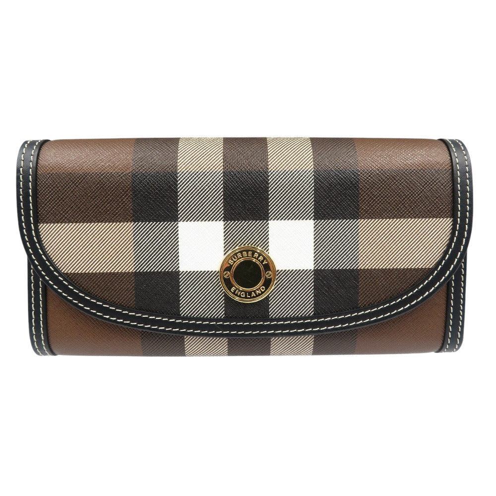 未使用 バーバリー ハルトン ジャイアントチェック コットン ポリウレタン ゴールド金具 ダークバーチブラウン 長財布 1316【中古】BURBERRY