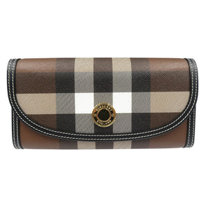 未使用 バーバリー ハルトン ジャイアントチェック コットン ポリウレタン ゴールド金具 ダークバーチブラウン 長財布 1316【中古】BURBERRY