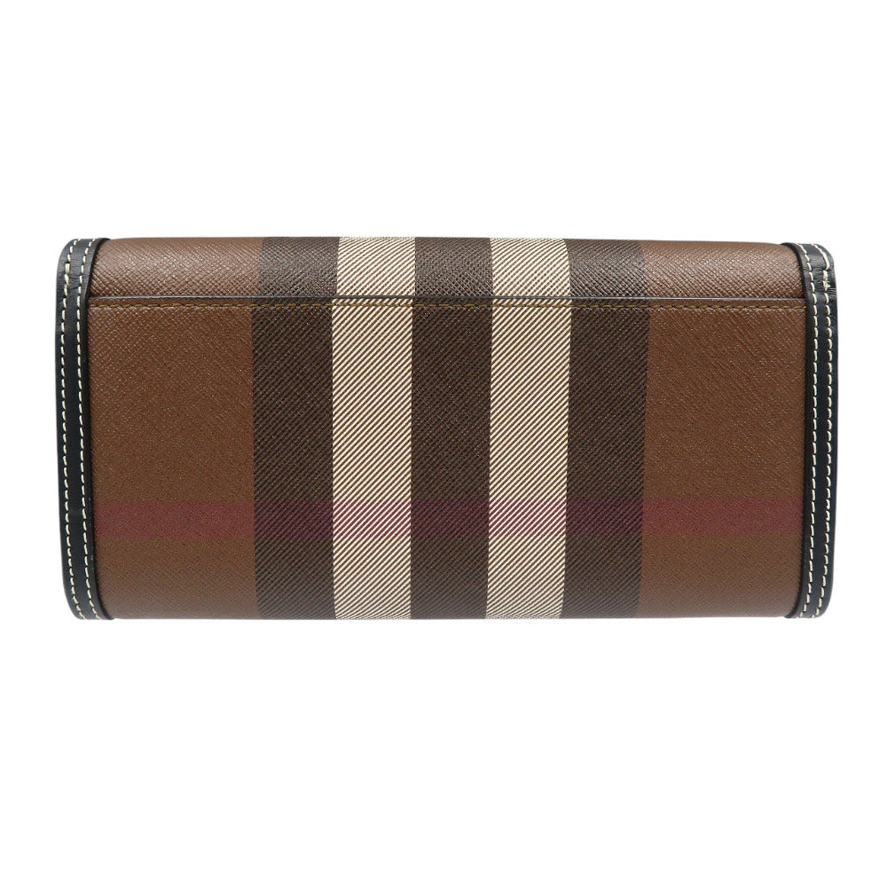 未使用 バーバリー ハルトン ジャイアントチェック コットン ポリウレタン ゴールド金具 ダークバーチブラウン 長財布 1316【中古】BURBERRY