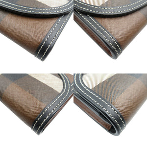 未使用 バーバリー ハルトン ジャイアントチェック コットン ポリウレタン ゴールド金具 ダークバーチブラウン 長財布 1316【中古】BURBERRY