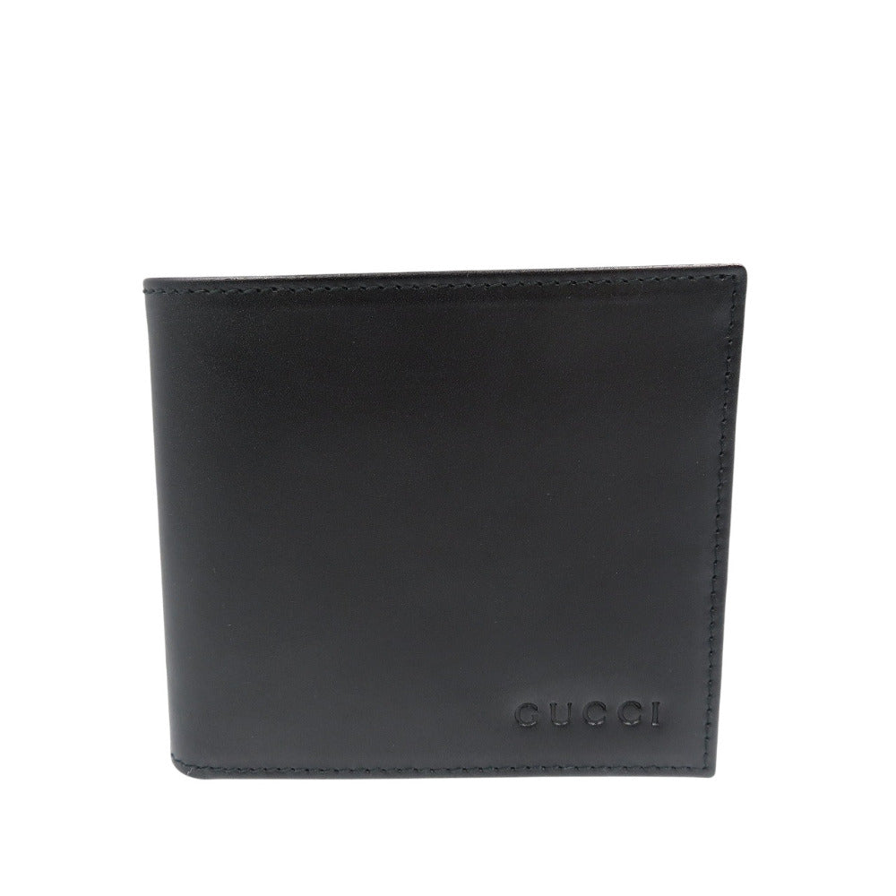 新品同様 グッチ 034・2118・8461 レザー シルバー金具  ブラック 黒 二つ折り財布 1317【中古】GUCCI