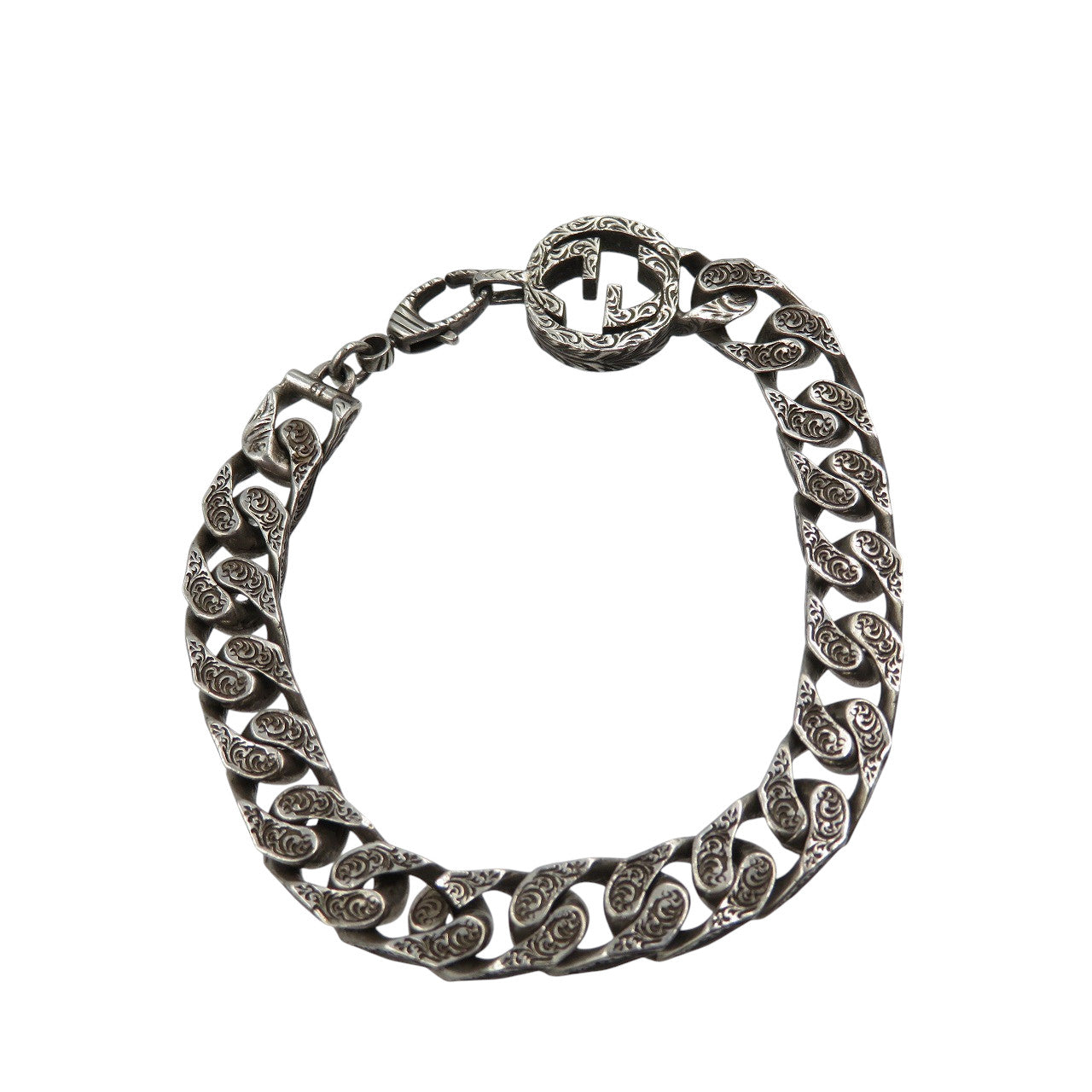 グッチ インターロッキングG アラベスク シルバー925 チェーン ブレスレット 1343【中古】GUCCI