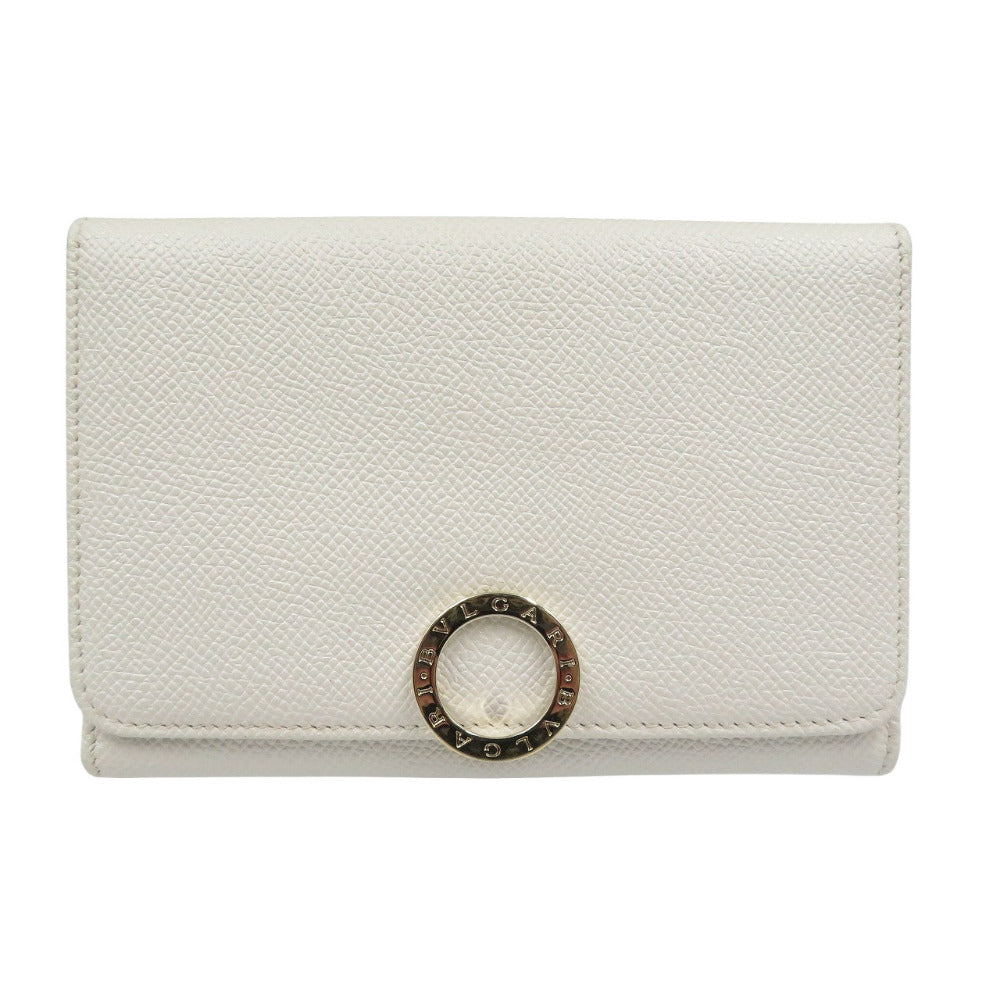 美品 ブルガリ 282431 レザー ゴールド金具 ホワイト 白 Wホック 三つ折り財布 1351【中古】BVLGARI