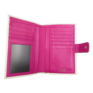 美品 ブルガリ 282431 レザー ゴールド金具 ホワイト 白 Wホック 三つ折り財布 1351【中古】BVLGARI