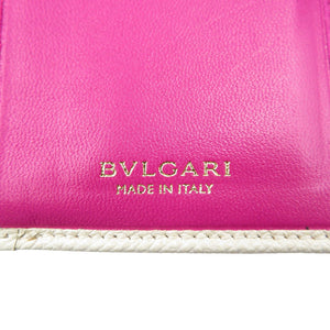 美品 ブルガリ 282431 レザー ゴールド金具 ホワイト 白 Wホック 三つ折り財布 1351【中古】BVLGARI