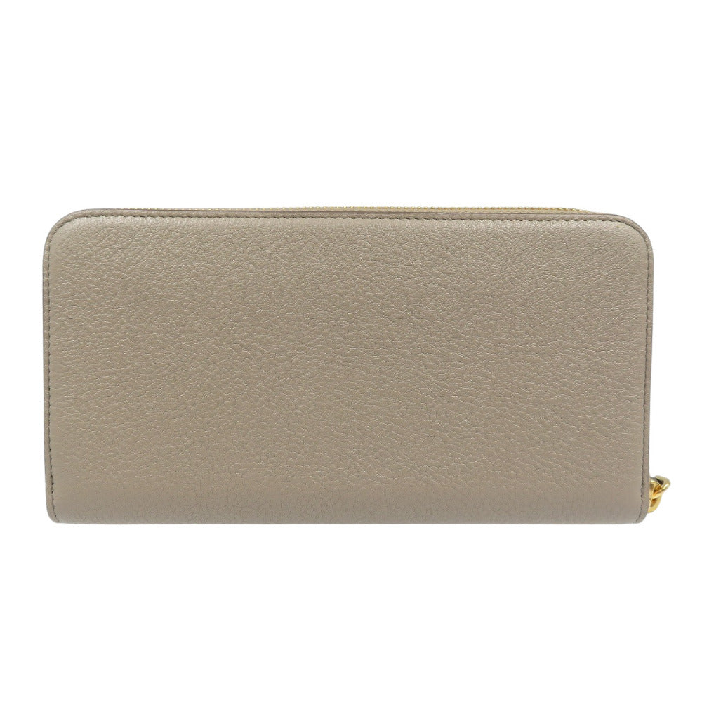 新品同様 プラダ 1ML506 サフィアーノレザー ゴールド金具 グレー ラウンドファスナー 長財布 1353【中古】PRADA