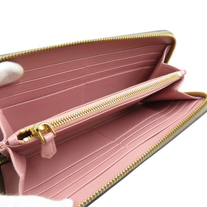 新品同様 プラダ 1ML506 サフィアーノレザー ゴールド金具 グレー ラウンドファスナー 長財布 1353【中古】PRADA