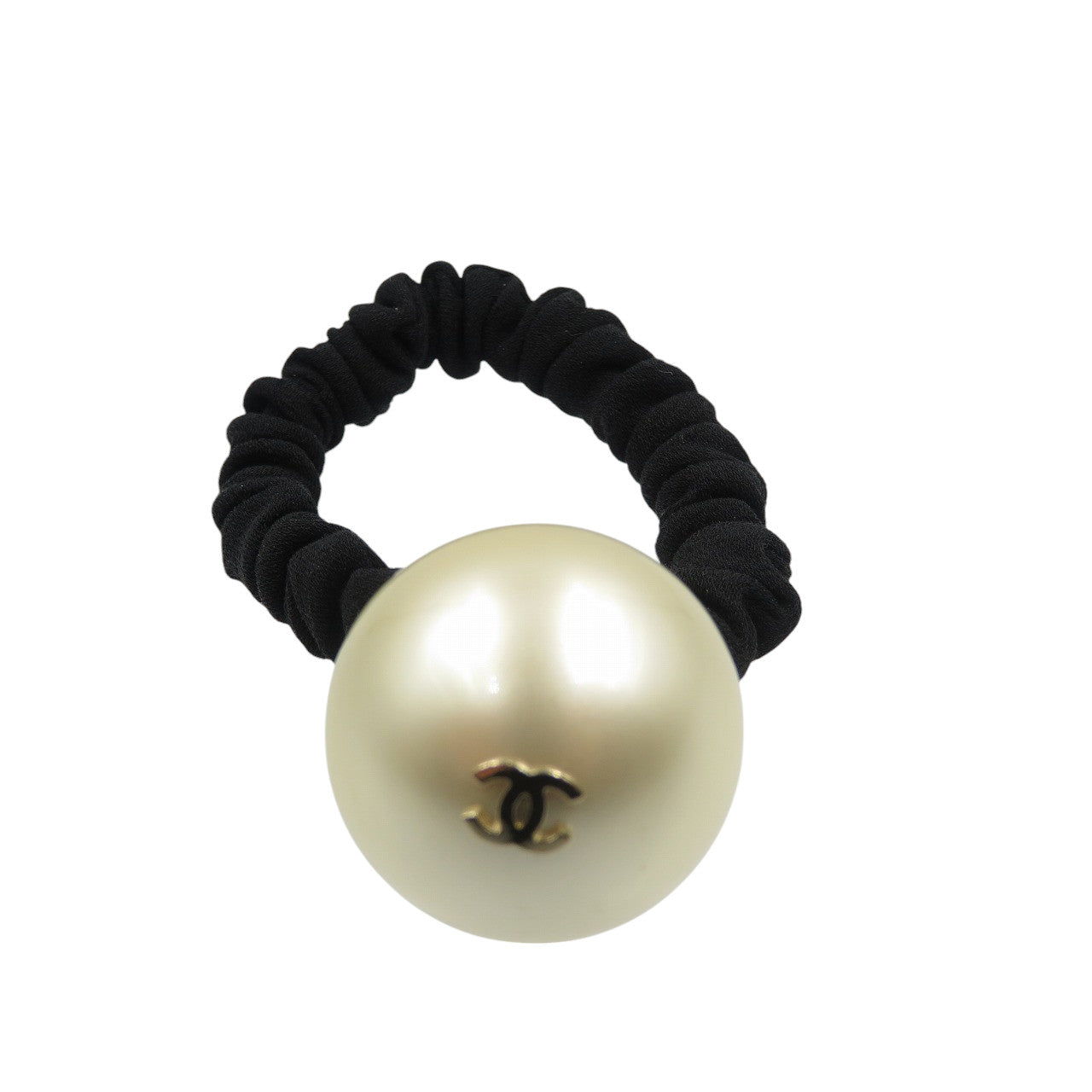 シャネル ココマーク F18v 2018年製 フェイクパール ブラック ホワイト シュシュ ヘアゴム 1354【中古】CHANEL
