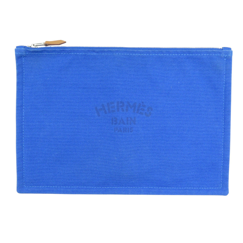 エルメス ヨッティングGM コットン シルバー金具 ブルー フラットポーチ 1373【中古】HERMES