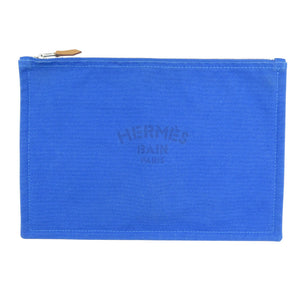 エルメス ヨッティングGM コットン シルバー金具 ブルー フラットポーチ 1373【中古】HERMES