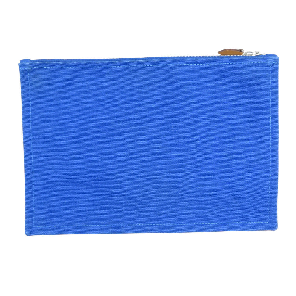 エルメス ヨッティングGM コットン シルバー金具 ブルー フラットポーチ 1373【中古】HERMES