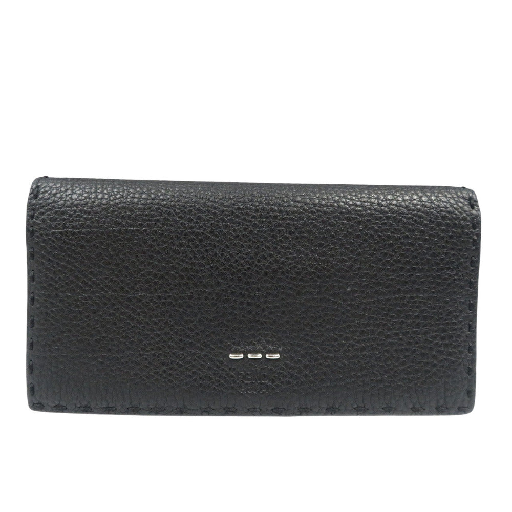 美品 フェンディ セレリア 7M0186 カーフ シルバー金具 ブラック 黒 二つ折り長財布 1380【中古】FENDI