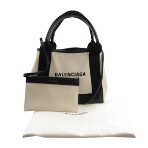 美品 バレンシアガ ネイビーカバス 390346 キャンバス カーフ ライトベージュ ブラック 2WAY ハンドバッグ ショルダーバッグ 1381【中古】BALENCIAGA