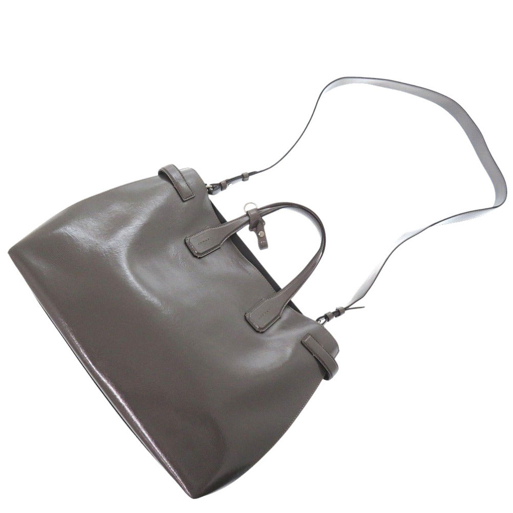 美品 バーバリー 2WAY ソフトバナー エナメルレザー グレー ショルダーバッグ 1398【中古】BURBERRY