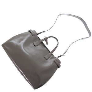 美品 バーバリー 2WAY ソフトバナー エナメルレザー グレー ショルダーバッグ 1398【中古】BURBERRY