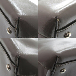 美品 バーバリー 2WAY ソフトバナー エナメルレザー グレー ショルダーバッグ 1398【中古】BURBERRY