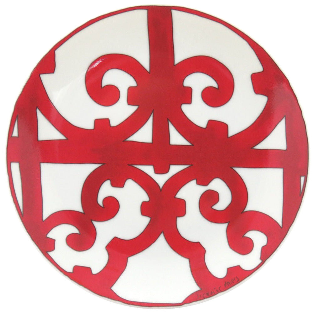 未使用品 エルメス ガダルキヴィール 陶器 レッド/ホワイト プレート 皿 食器 1419【中古】HERMES
