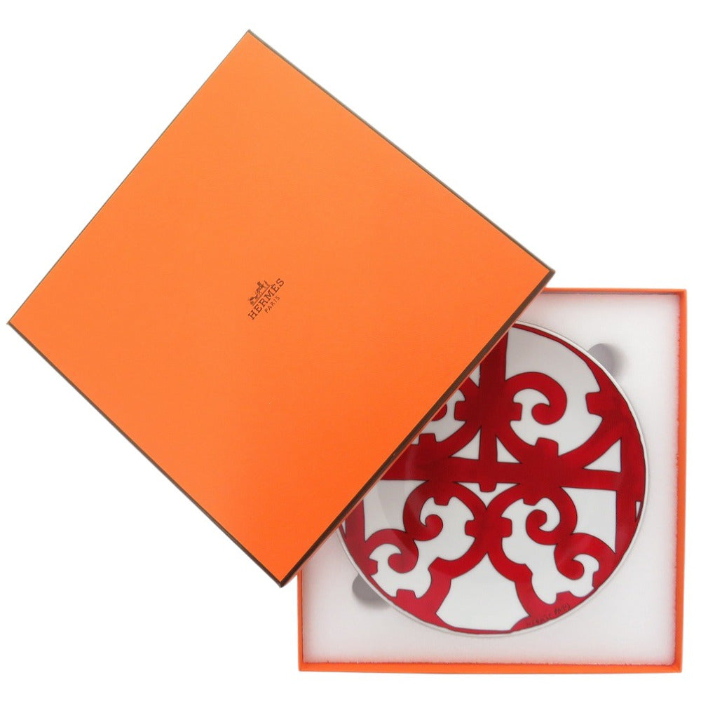 未使用品 エルメス ガダルキヴィール 陶器 レッド/ホワイト プレート 皿 食器 1419【中古】HERMES