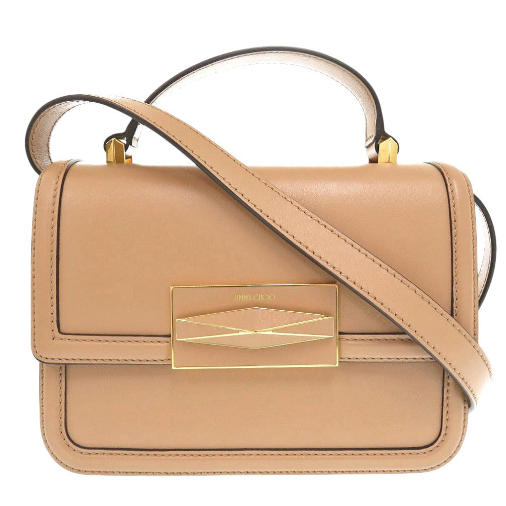 美品 ジミーチュウ ダイヤモンド トップハンドル レザー ベージュ 2wayハンドバッグ 1435【中古】JIMMY CHOO