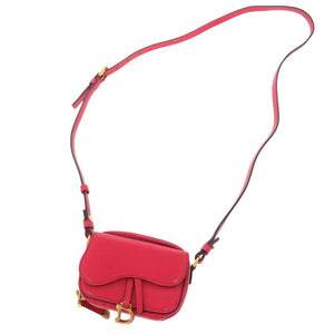 美品 クリスチャンディオール ミニサドル ポーチ レザー レッド ショルダーバッグ 1486【中古】Christian Dior