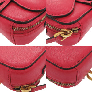 美品 クリスチャンディオール ミニサドル ポーチ レザー レッド ショルダーバッグ 1486【中古】Christian Dior