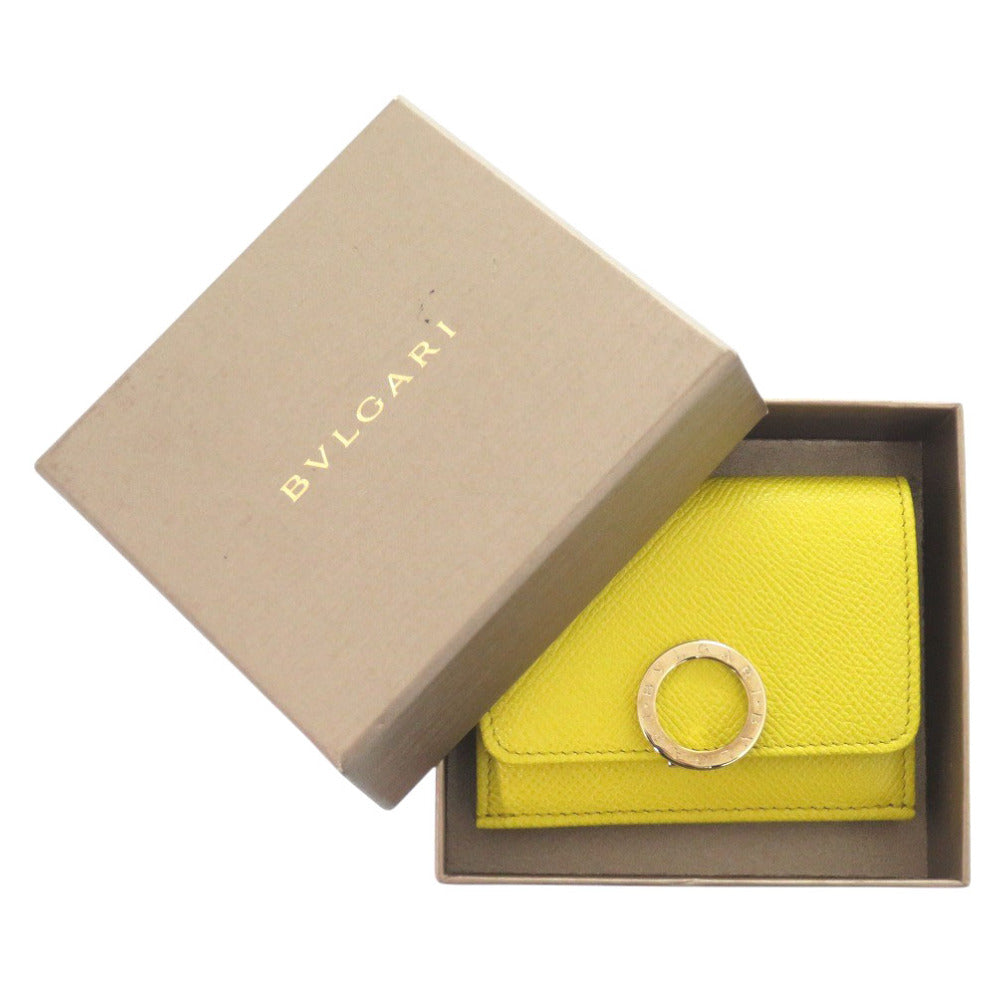 新品同様 ブルガリ コンパクトウォレット レザー イエロー 三つ折り財布 黄 1557【中古】BVLGARI