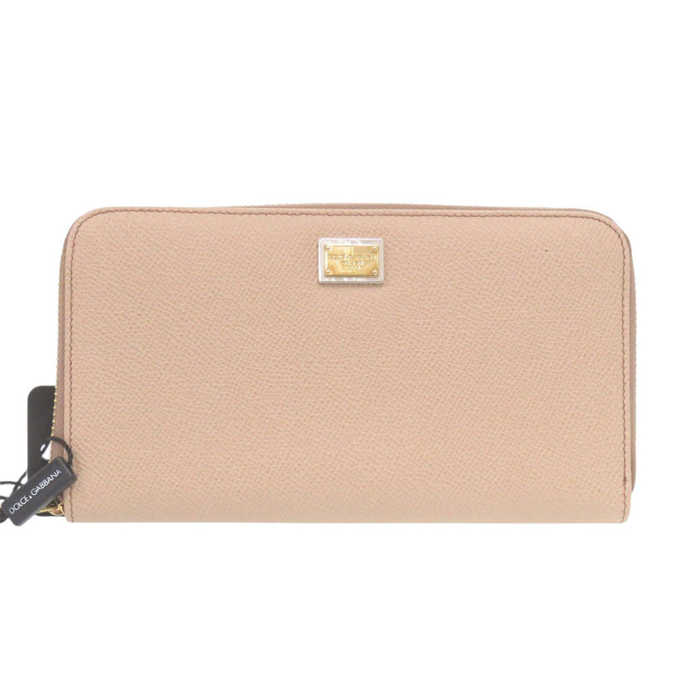 未使用品 ドルチェアンドガッバーナ ラウンドファスナー レザー ベージュ 長財布 1558【中古】DOLCE&GABBANA