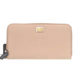 未使用品 ドルチェアンドガッバーナ ラウンドファスナー レザー ベージュ 長財布 1558【中古】DOLCE&GABBANA