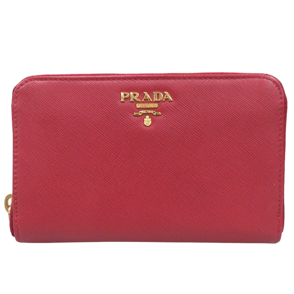 美品 プラダ 1ML157 サフィアーノレザー FUOCO レッド ミディアムウォレット 財布 赤 1562【中古】PRADA