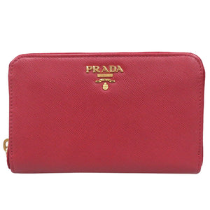 美品 プラダ 1ML157 サフィアーノレザー FUOCO レッド ミディアムウォレット 財布 赤 1562【中古】PRADA