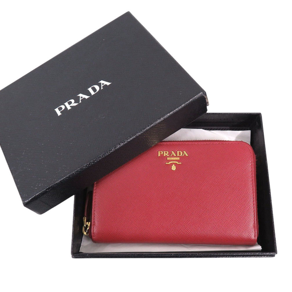 美品 プラダ 1ML157 サフィアーノレザー FUOCO レッド ミディアムウォレット 財布 赤 1562【中古】PRADA