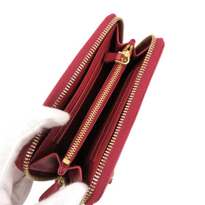 美品 プラダ 1ML157 サフィアーノレザー FUOCO レッド ミディアムウォレット 財布 赤 1562【中古】PRADA