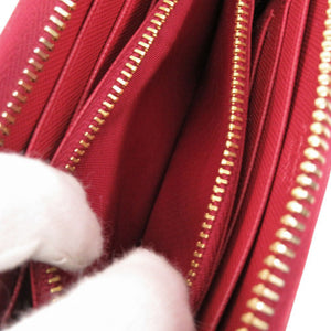 美品 プラダ 1ML157 サフィアーノレザー FUOCO レッド ミディアムウォレット 財布 赤 1562【中古】PRADA