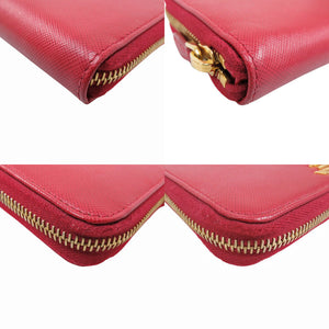 美品 プラダ 1ML157 サフィアーノレザー FUOCO レッド ミディアムウォレット 財布 赤 1562【中古】PRADA