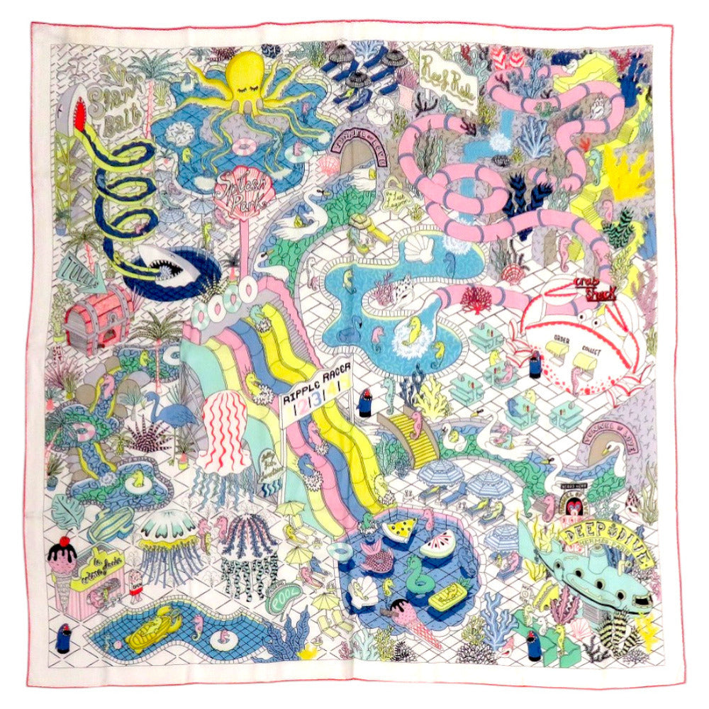 未使用品 エルメス カレ140 SPLASH PARK スプラッシュパーク JPタグ H243806S 01 カシミヤ シルク ストール 1584【中古】HERMES